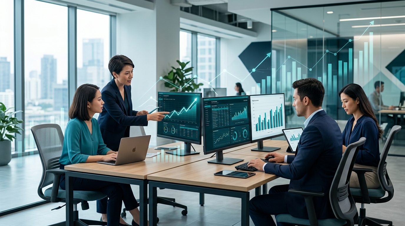 Finance team reviewing dashboards after outgrowing entry-level accounting software
